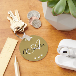 Gold Hearts Script Monogram Bridesmaid Keychain