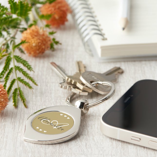 Gold Hearts Script Monogram New Driver Keychain (Side)