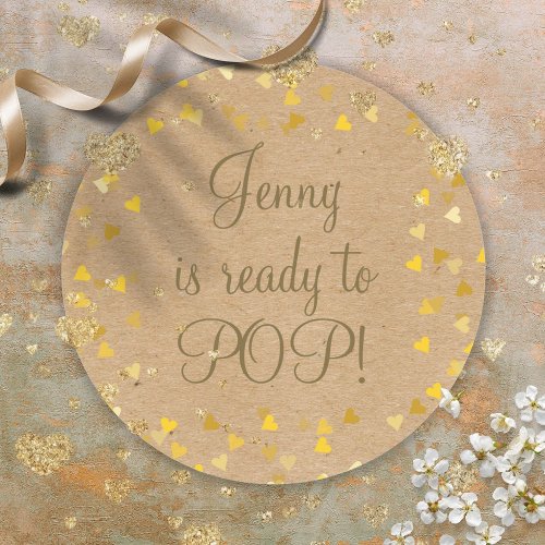Gold Hearts Shes Ready to Pop Baby Shower Favor Classic Round Sticker