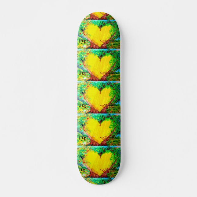 gold hearts skateboard deck (Front)