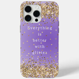 Gold Hearts Sparkle Purple Glitter quote  iPhone 15 Pro Max Case