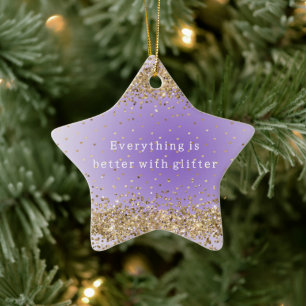 Gold Hearts Sparkle Purple Glitter quote Ceramic Ornament