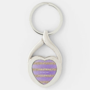Gold Hearts Sparkle Purple Glitter quote Keychain
