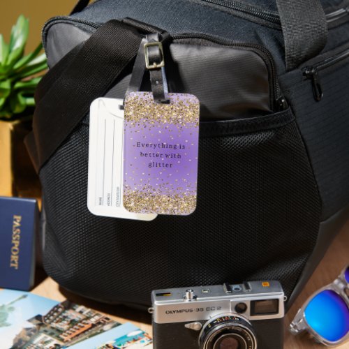 Gold Hearts Sparkle Purple Glitter quote  Luggage Tag