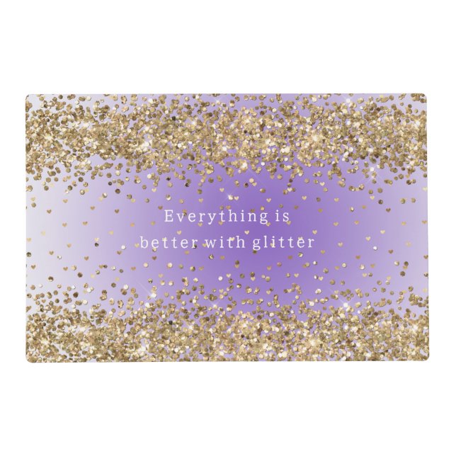 Gold Hearts Sparkle Purple Glitter quote  Placemat (Front)