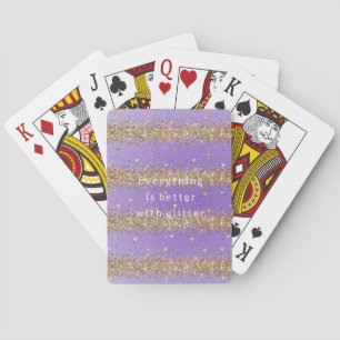 Gold Hearts Sparkle Purple Glitter quote Poker Cards