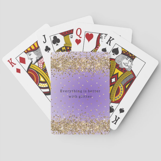 Gold Hearts Sparkle Purple Glitter quote  Poker Cards (Back)