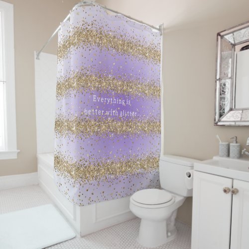 Gold Hearts Sparkle Purple Glitter quote  Shower Curtain