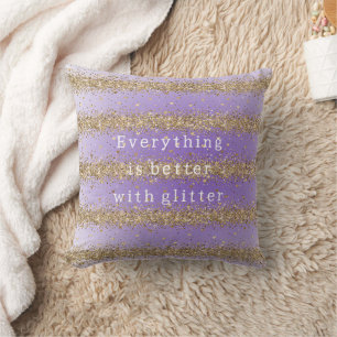 Gold Hearts Sparkle Purple Glitter quote Throw Pillow