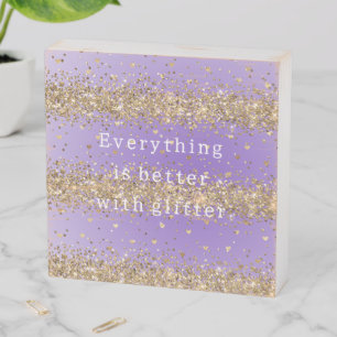 Gold Hearts Sparkle Purple Glitter quote Wooden Box Sign
