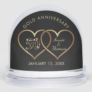 Gold Hearts Sparkly Numbers Snow Globe