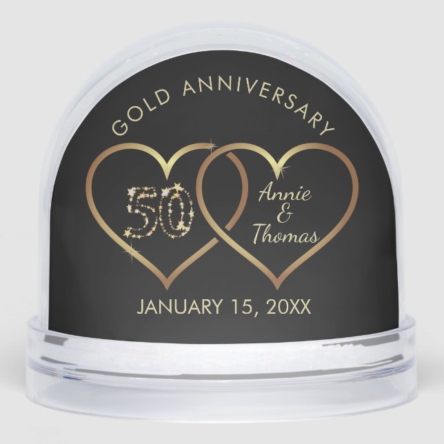Gold Hearts Sparkly Numbers Snow Globe (Front)
