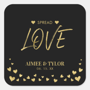 Gold Hearts Spread the Love Wedding Favor Sticker