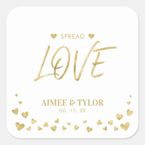 Gold Hearts Spread the Love Wedding Favor Sticker