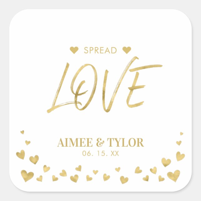 Gold Hearts Spread the Love Wedding Favor Sticker (Front)