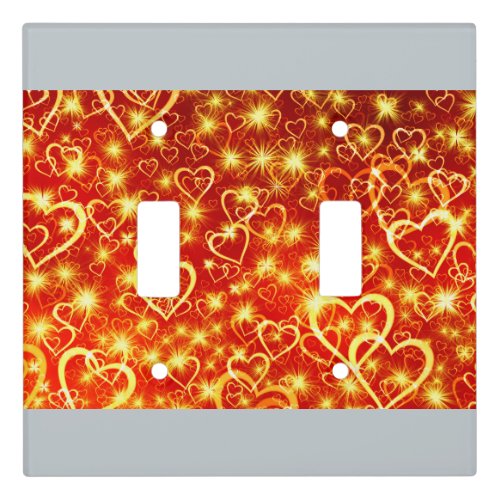 Gold Hearts  Starbursts on Red  Orange Light Switch Cover