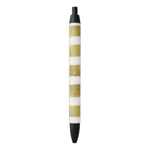 Gold Hearts Stripes Pen