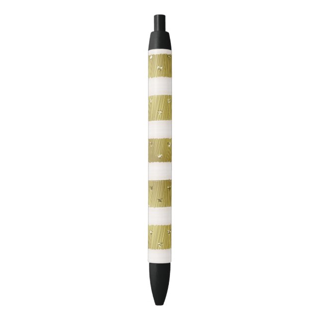 Gold Hearts Stripes Pen (Front Vertical)
