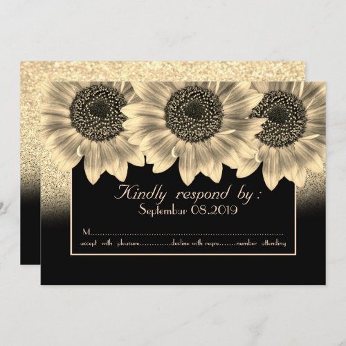 Gold HeartsSunflowersGlitter   RSVP Card