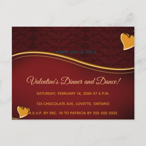 Gold Hearts Swirl On A Red Background Invitation