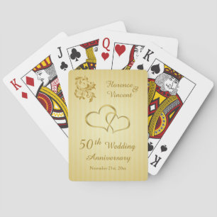 Gold hearts, swirls 50th Wedding Anniversary Poker Cards