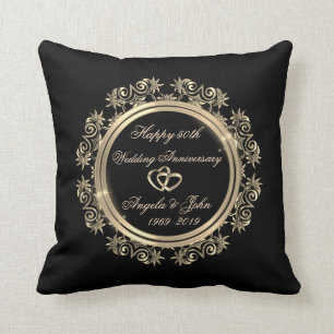 Gold Hearts,Swirls 50th Wedding Anniversary Throw Pillow