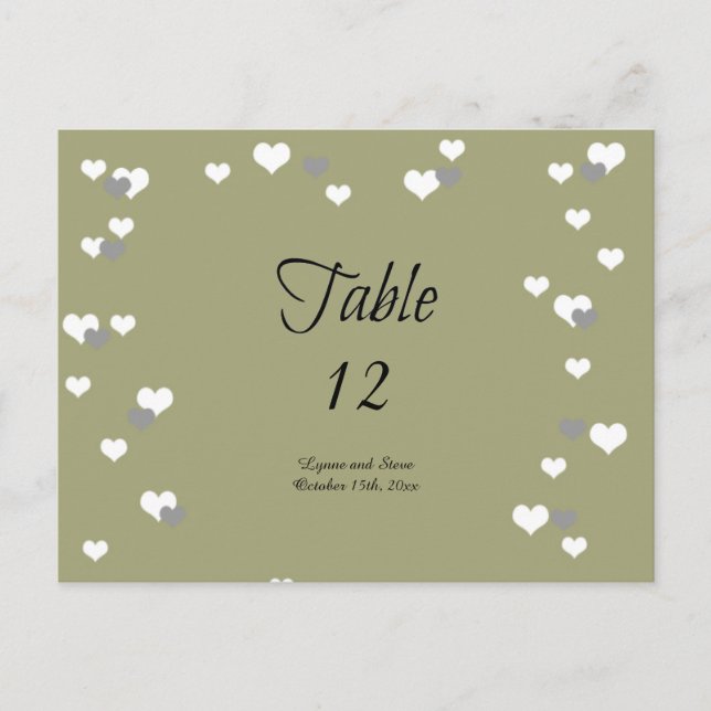 Gold Hearts Table Seating Card (Front)