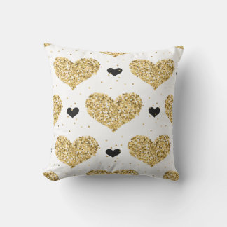 Gold Hearts Throw Pillow