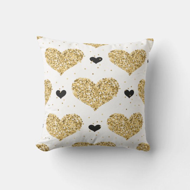 Gold Hearts Throw Pillow (Front)