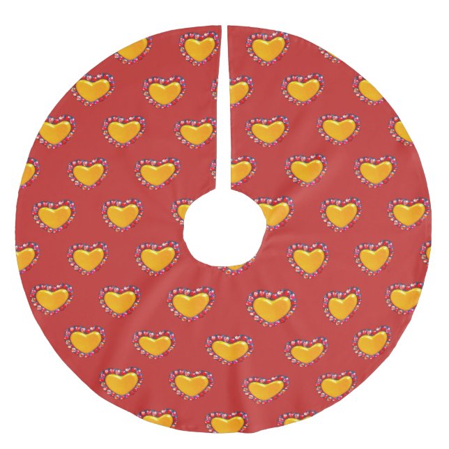 Gold hearts Thunder_Cove Brushed Polyester Tree Skirt (Front)