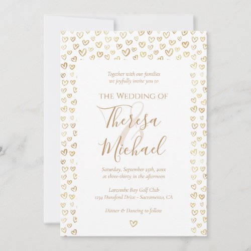 Gold Hearts Wedding Invitation