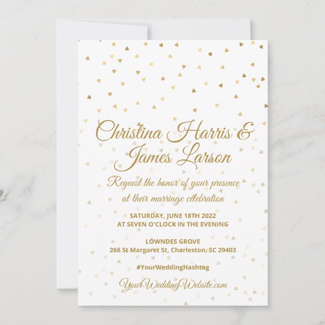 Gold Hearts Wedding Invitations (Front)