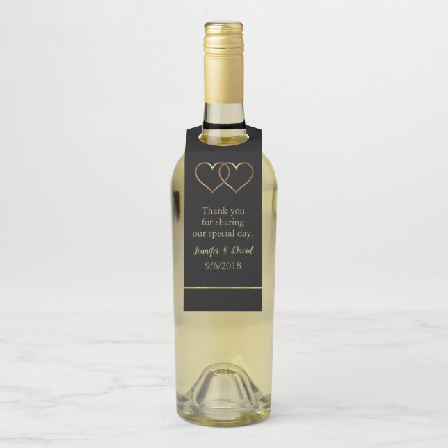 Gold Hearts Wedding Wine Hanger (On Bottle)