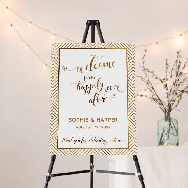 Gold Hearts Welcome to Our Happily Ever After Sign (In Situ (Stand))