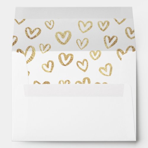 Gold Hearts White Custom Return Address Envelope