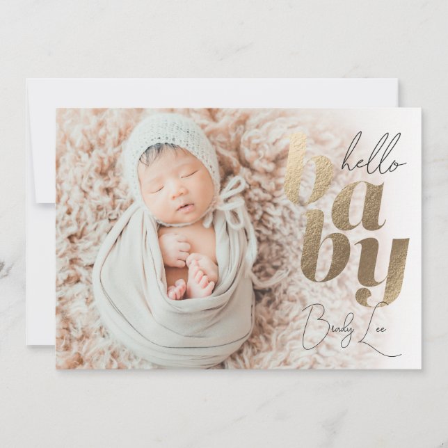 Gold Hello Baby Newborn Birth Announcement (Front)