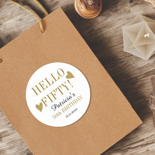 Gold Hello Fifty 50th Birthday Party Favors Classic Round Sticker