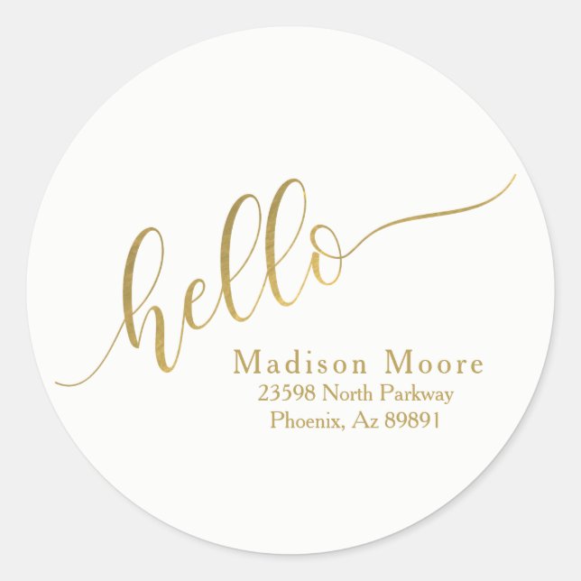 Gold "Hello" Name Personalized Return Address Seal (Front)