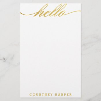 Gold "hello" Personal Stationery by cranberrydesign at Zazzle