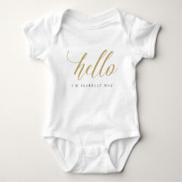 Gold Hello Personalized Name Baby Bodysuit