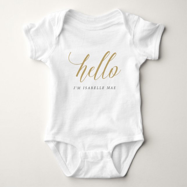Gold Hello Personalized Name Baby Bodysuit (Front)