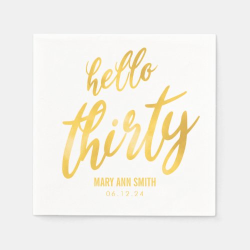 Gold Hello Thirty Birthday w Name Napkins