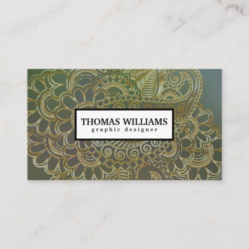 Gold henna flower background paisley pattern business card