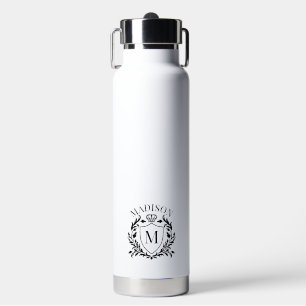 Gold Heraldic Crest Crown Monogram Water Bottle