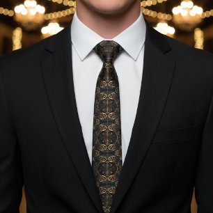 Gold Heraldic Necktie   Black Formal Tie