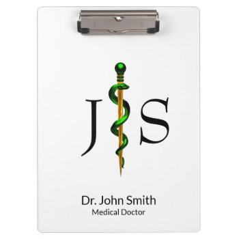 Gold Herbal Green Rod Of Asclepius Medical Clipboard by SorayaShanCollection at Zazzle