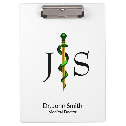 Gold Herbal Green Rod of Asclepius Medical Clipboard