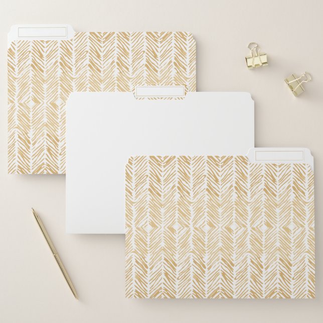 Gold Herringbone Chevron Pattern File Folder (Set)