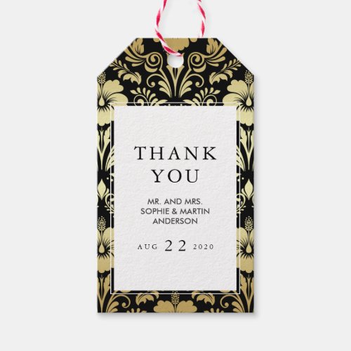 Gold Hibiscus Damask  Elegant Tropical Thank You Gift Tags
