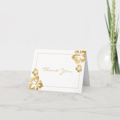 Gold Hibiscus Hawaii Flower with Photos Inside Thank You Card